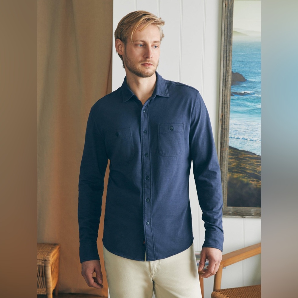Faherty Sunwashed Knit Shirt In Weathered‎ Organic Cotton XXL